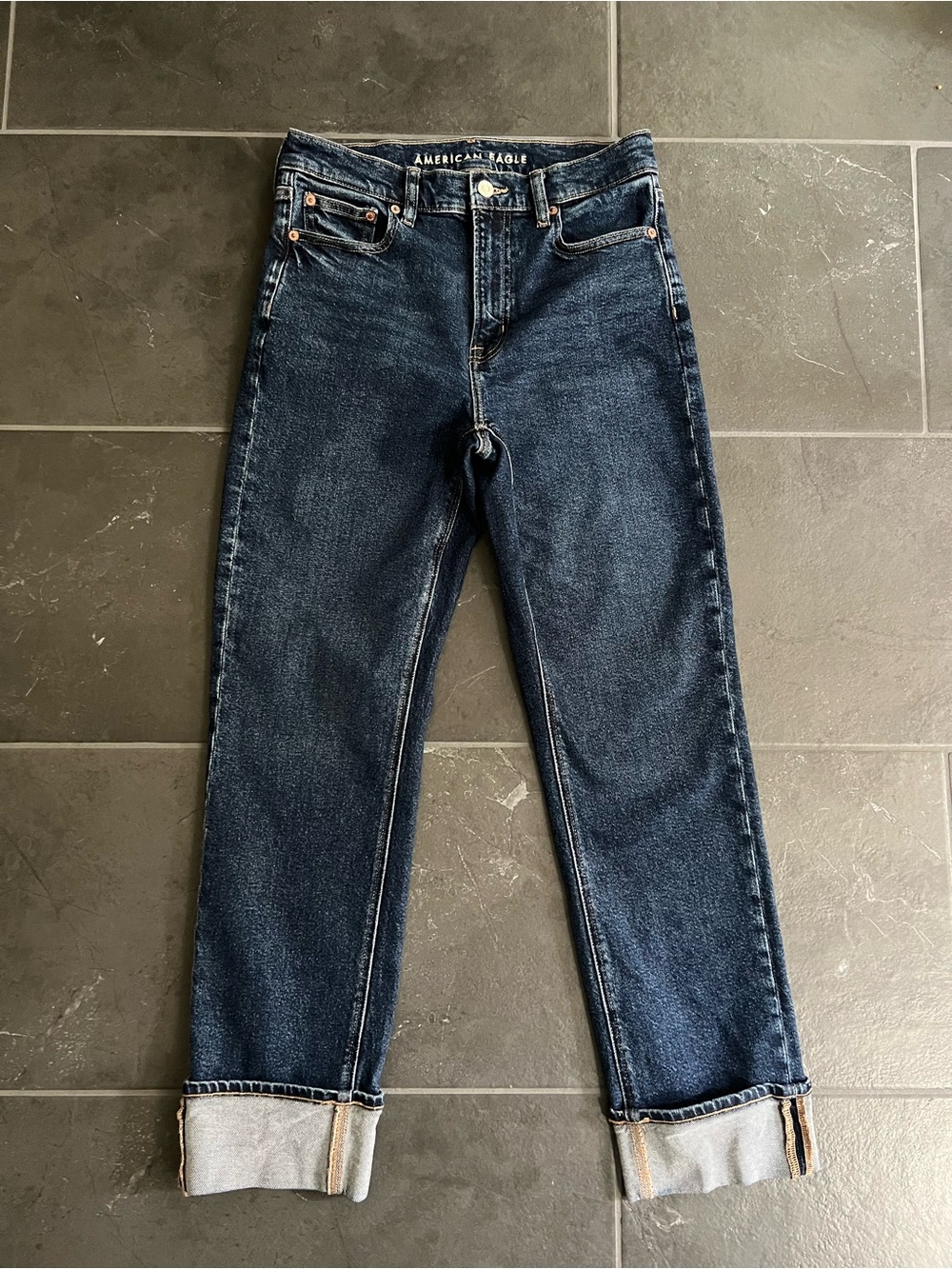 American Eagle Outfitters Women’s Dark Blue Super High-Rise Straight Jeans 4
